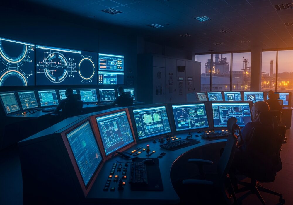 Control and instrumentation panels in a plant control room
