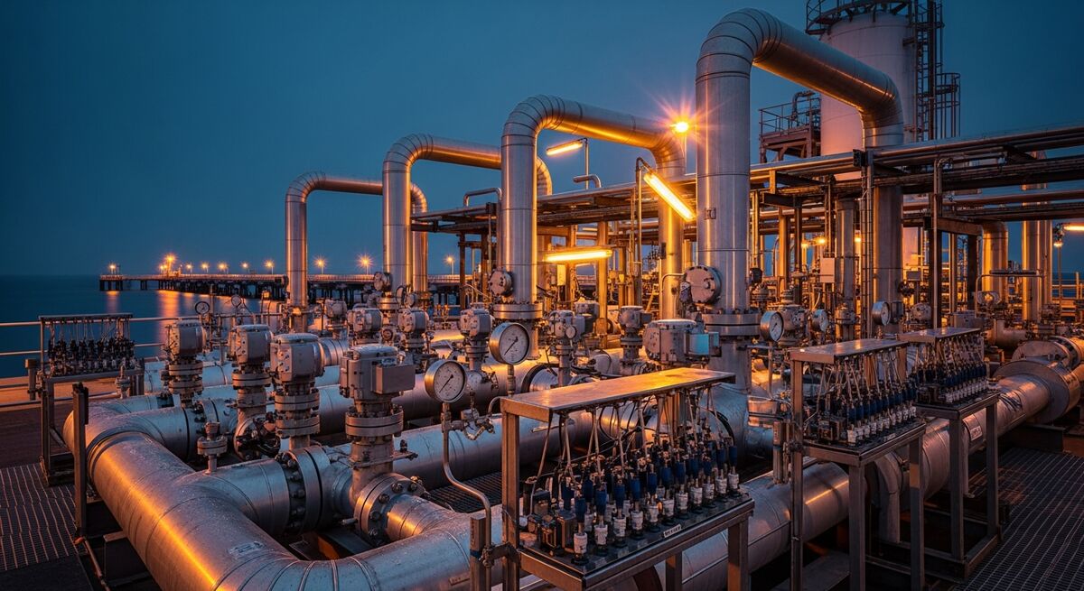 Actuated valves and process piping at a gas marine terminal